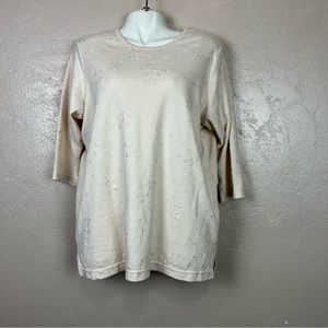C.S.t sport women‎ 3/4 sleeve beige embroidered floral vintage blouse size 1X